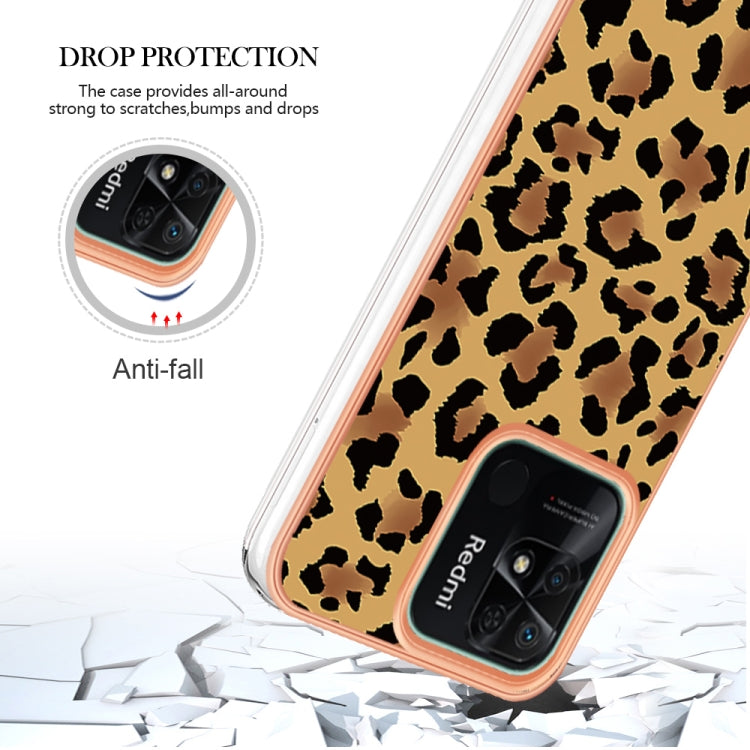 For Xiaomi Redmi 10C Electroplating Marble Dual-side IMD Phone Case(Leopard Print)