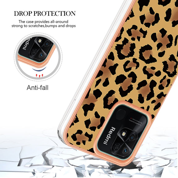 For Xiaomi Redmi 10C Electroplating Marble Dual-side IMD Phone Case(Leopard Print)