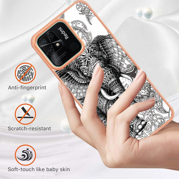 For Xiaomi Redmi 10C Electroplating Marble Dual-side IMD Phone Case(Totem Elephant)
