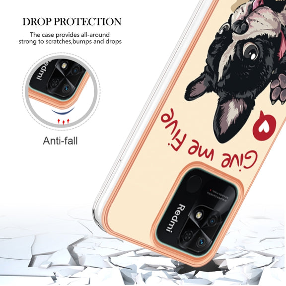 For Xiaomi Redmi 10C Electroplating Marble Dual-side IMD Phone Case(Lucky Dog)