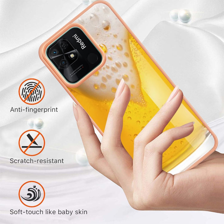 For Xiaomi Redmi 10C Electroplating Marble Dual-side IMD Phone Case(Draft Beer)