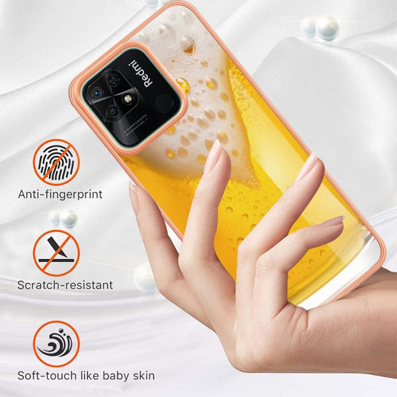For Xiaomi Redmi 10C Electroplating Marble Dual-side IMD Phone Case(Draft Beer)
