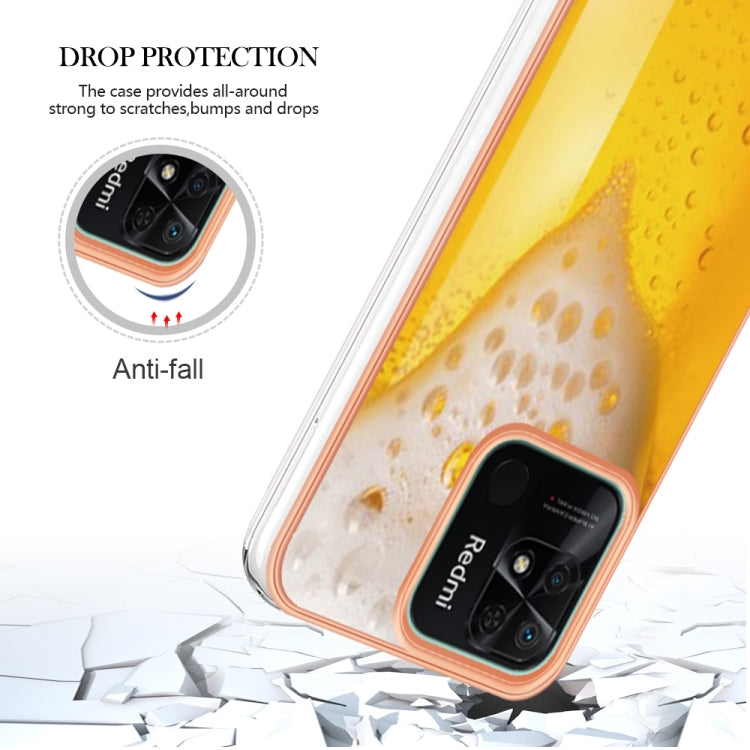 For Xiaomi Redmi 10C Electroplating Marble Dual-side IMD Phone Case(Draft Beer)