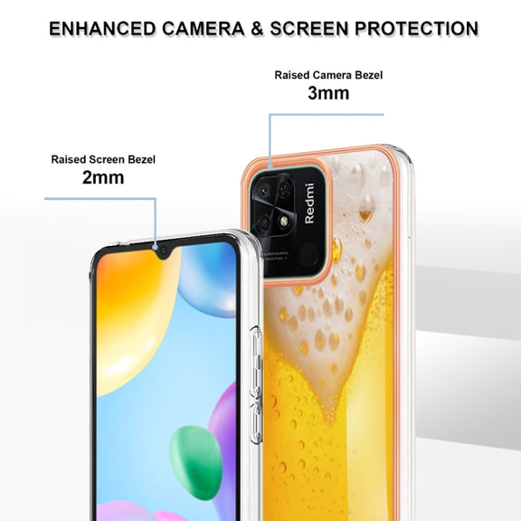 For Xiaomi Redmi 10C Electroplating Marble Dual-side IMD Phone Case(Draft Beer)