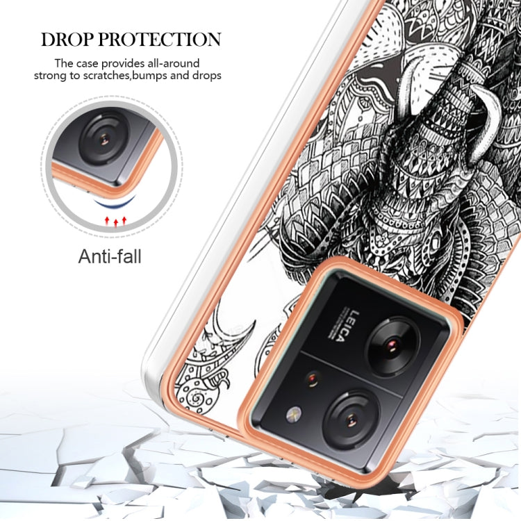 For Xiaomi 13T/13T Pro Electroplating Marble Dual-side IMD Phone Case(Totem Elephant)