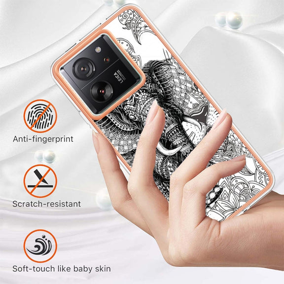 For Xiaomi 13T/13T Pro Electroplating Marble Dual-side IMD Phone Case(Totem Elephant)