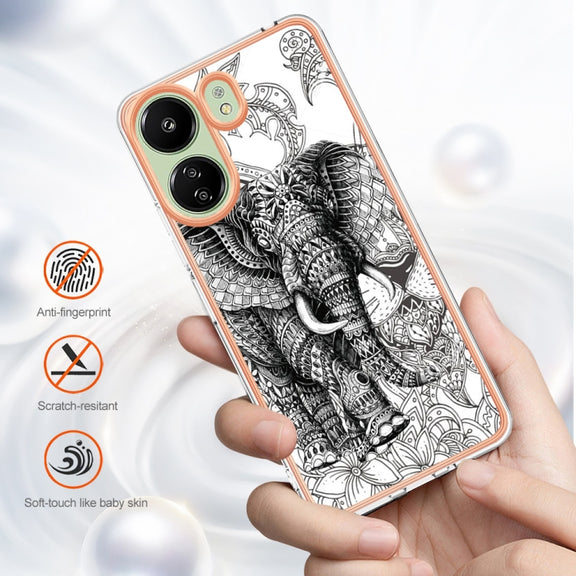 For Xiaomi Redmi 13C 4G Electroplating Marble Dual-side IMD Phone Case(Totem Elephant)