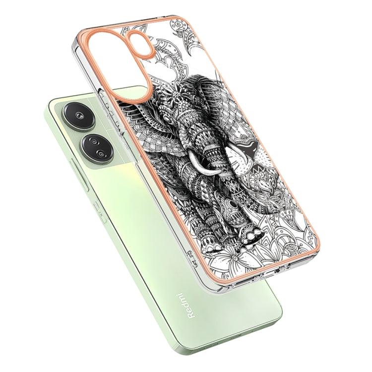 For Xiaomi Redmi 13C 4G Electroplating Marble Dual-side IMD Phone Case(Totem Elephant)