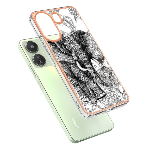 For Xiaomi Redmi 13C 4G Electroplating Marble Dual-side IMD Phone Case(Totem Elephant)