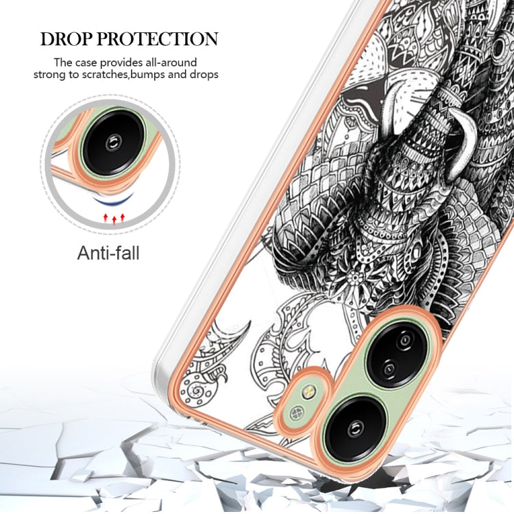 For Xiaomi Redmi 13C 4G Electroplating Marble Dual-side IMD Phone Case(Totem Elephant)