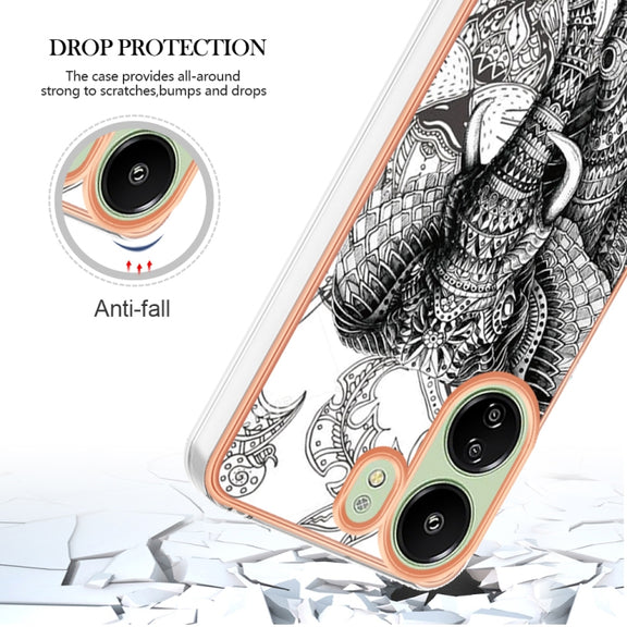 For Xiaomi Redmi 13C 4G Electroplating Marble Dual-side IMD Phone Case(Totem Elephant)