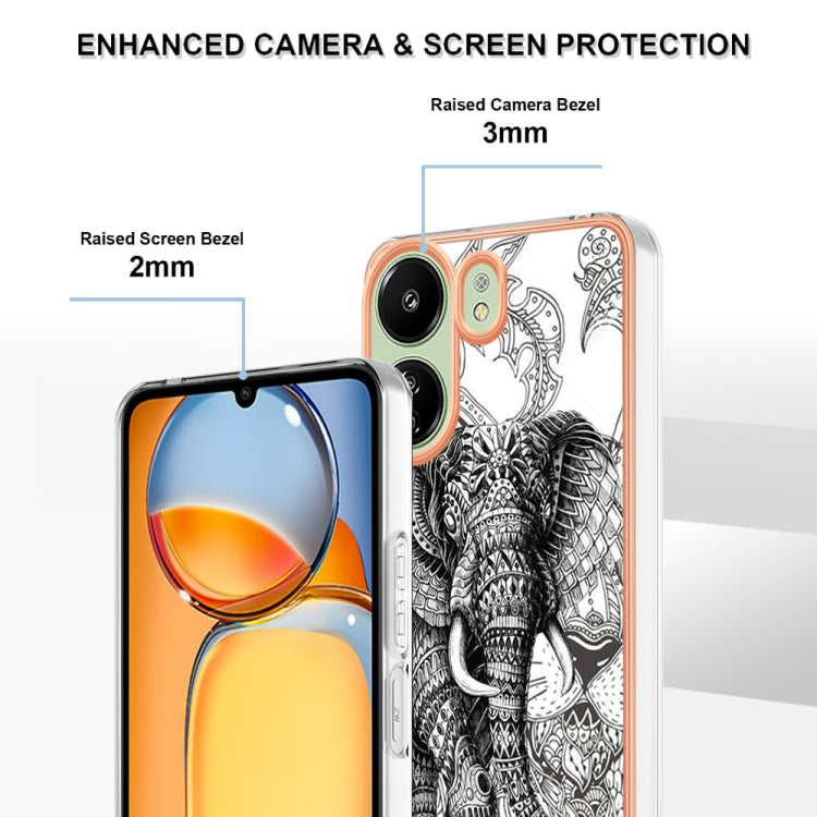 For Xiaomi Redmi 13C 4G Electroplating Marble Dual-side IMD Phone Case(Totem Elephant)