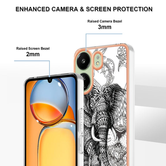 For Xiaomi Redmi 13C 4G Electroplating Marble Dual-side IMD Phone Case(Totem Elephant)