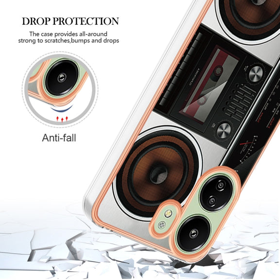 For Xiaomi Redmi 13C 4G Electroplating Marble Dual-side IMD Phone Case(Retro Radio)