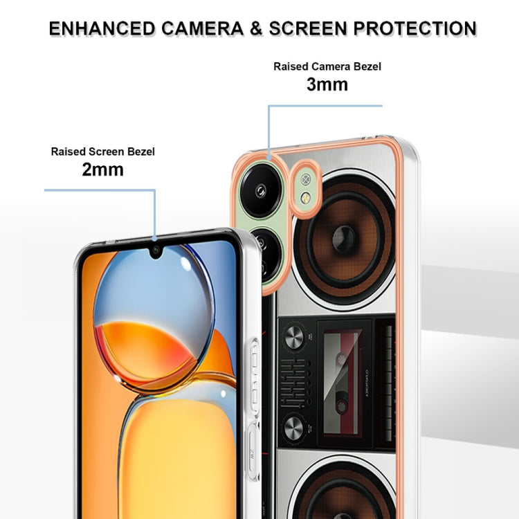 For Xiaomi Redmi 13C 4G Electroplating Marble Dual-side IMD Phone Case(Retro Radio)