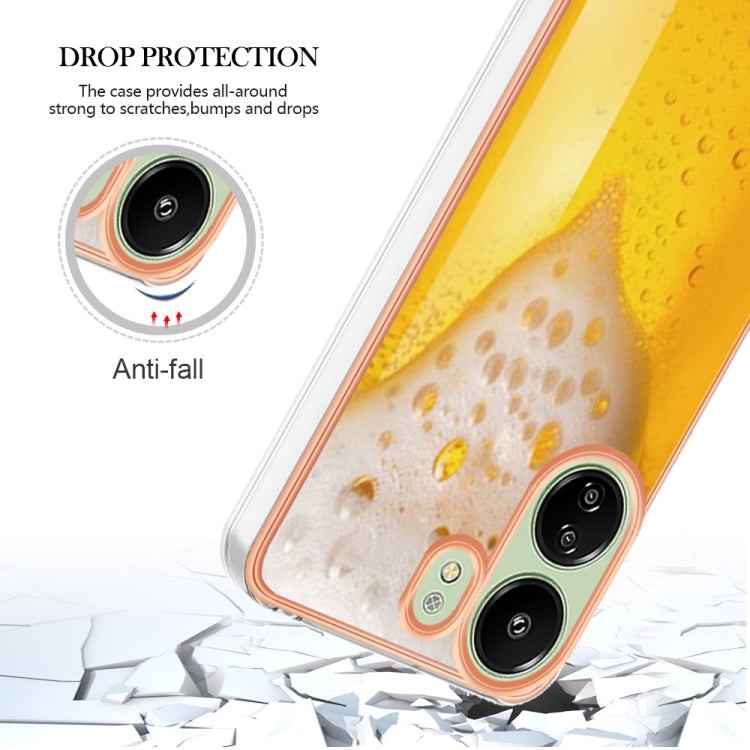 For Xiaomi Redmi 13C 4G Electroplating Marble Dual-side IMD Phone Case(Draft Beer)