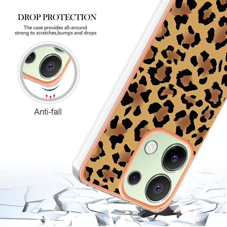 For Xiaomi Redmi Note 13 4G Global Electroplating Marble Dual-side IMD Phone Case(Leopard Print)