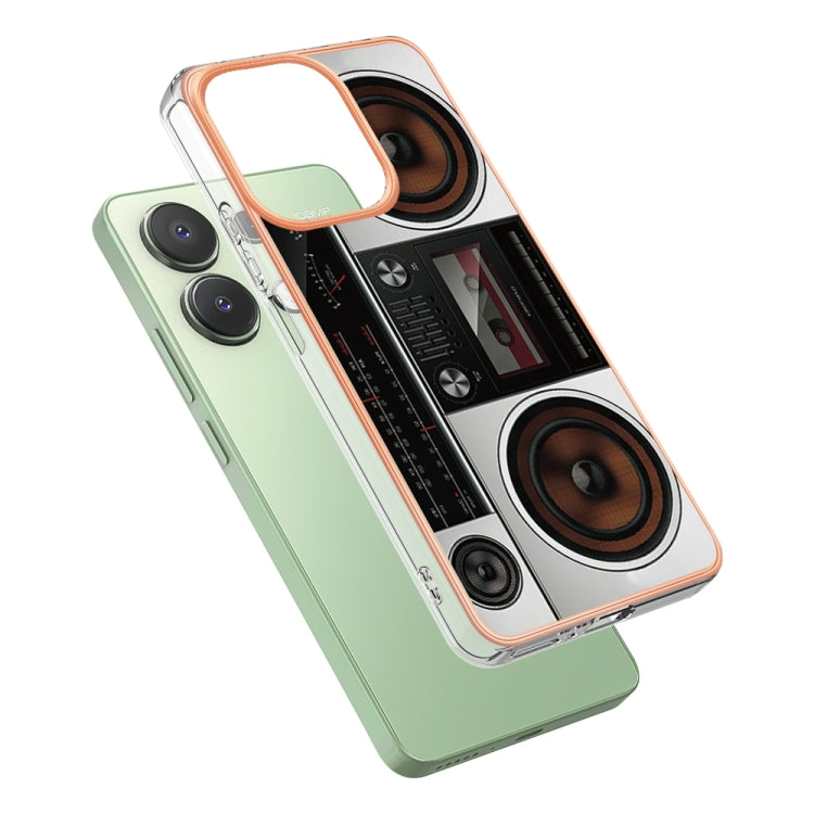 For Xiaomi Redmi Note 13 4G Global Electroplating Marble Dual-side IMD Phone Case(Retro Radio)
