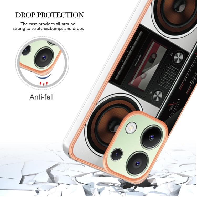 For Xiaomi Redmi Note 13 4G Global Electroplating Marble Dual-side IMD Phone Case(Retro Radio)