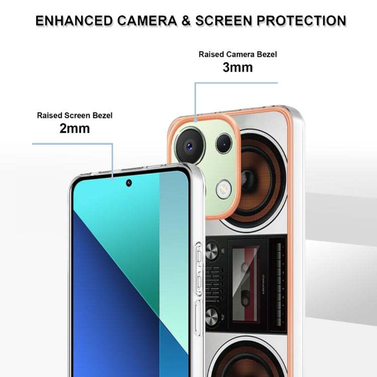 For Xiaomi Redmi Note 13 4G Global Electroplating Marble Dual-side IMD Phone Case(Retro Radio)