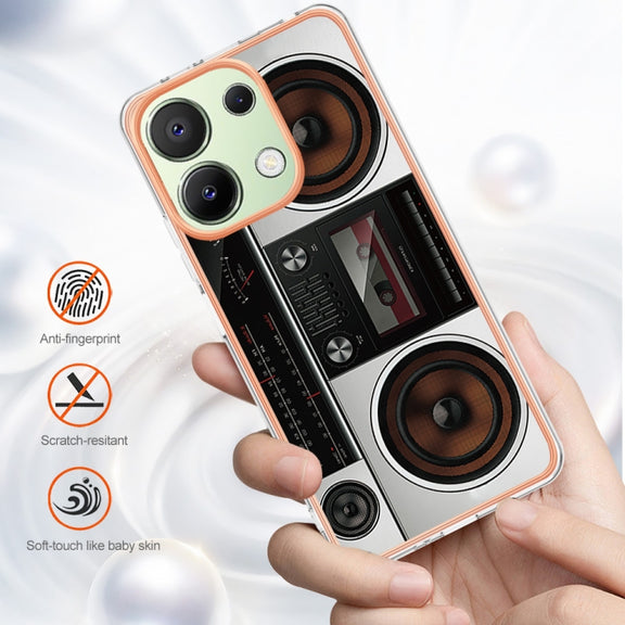 For Xiaomi Redmi Note 13 4G Global Electroplating Marble Dual-side IMD Phone Case(Retro Radio)