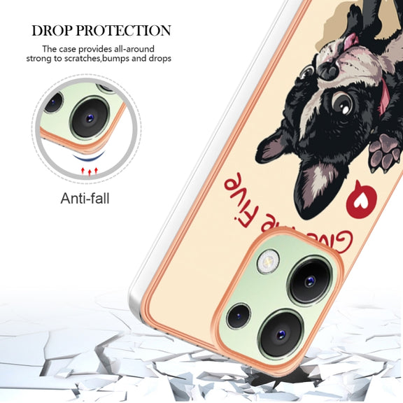 For Xiaomi Redmi Note 13 4G Global Electroplating Marble Dual-side IMD Phone Case(Lucky Dog)
