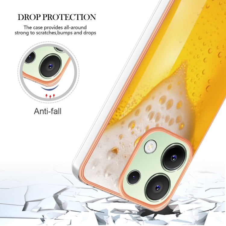 For Xiaomi Redmi Note 13 4G Global Electroplating Marble Dual-side IMD Phone Case(Draft Beer)