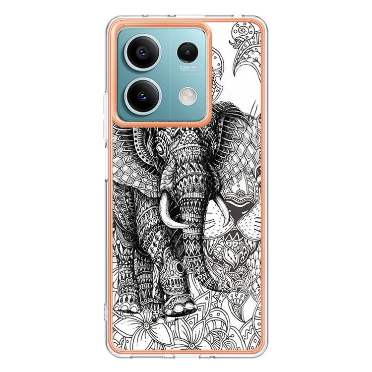 For Xiaomi Redmi Note 13 5G Electroplating Marble Dual-side IMD Phone Case(Totem Elephant)