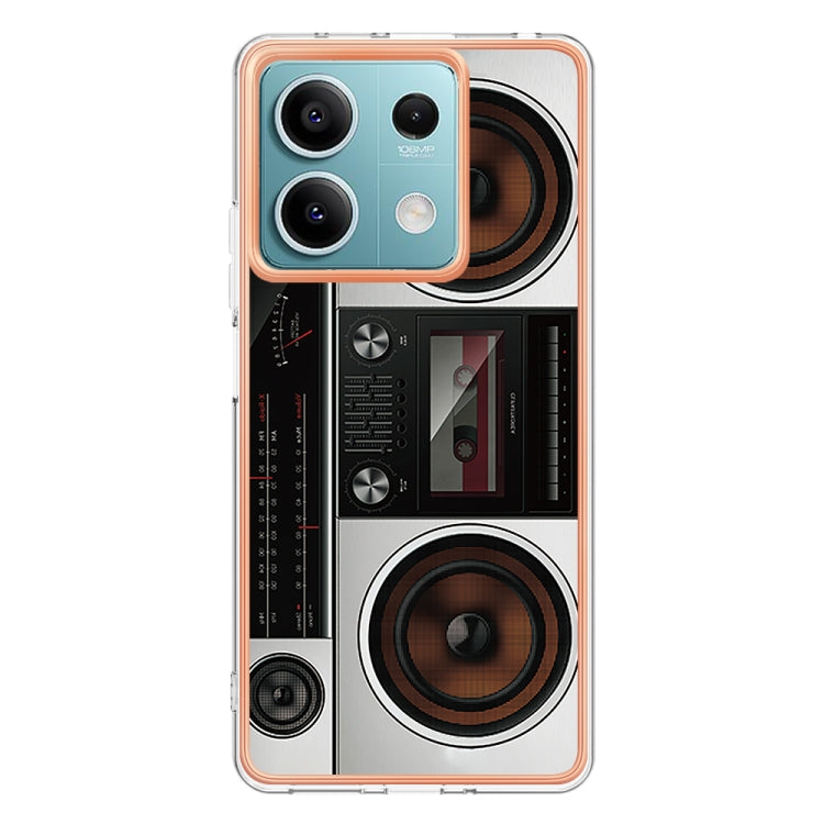 For Xiaomi Redmi Note 13 5G Electroplating Marble Dual-side IMD Phone Case(Retro Radio)