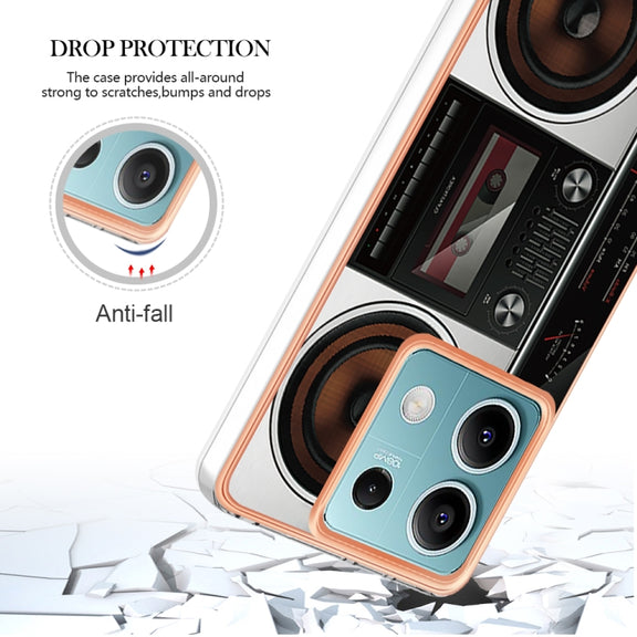 For Xiaomi Redmi Note 13 5G Electroplating Marble Dual-side IMD Phone Case(Retro Radio)
