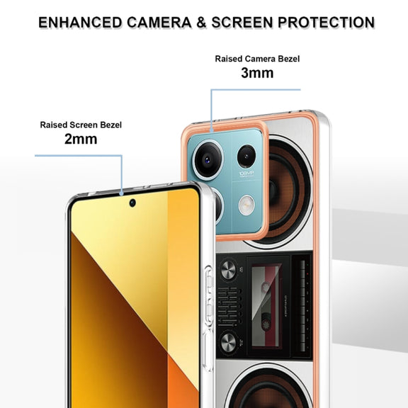 For Xiaomi Redmi Note 13 5G Electroplating Marble Dual-side IMD Phone Case(Retro Radio)