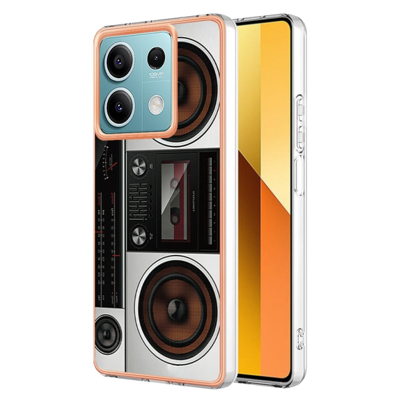 For Xiaomi Redmi Note 13 5G Electroplating Marble Dual-side IMD Phone Case(Retro Radio)