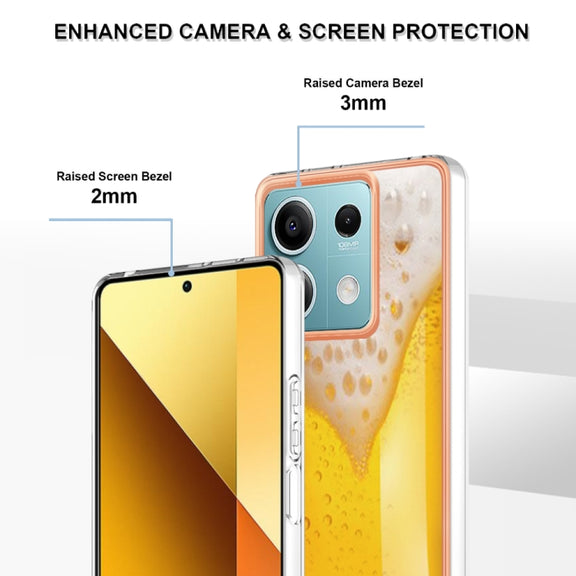 For Xiaomi Redmi Note 13 5G Electroplating Marble Dual-side IMD Phone Case(Draft Beer)
