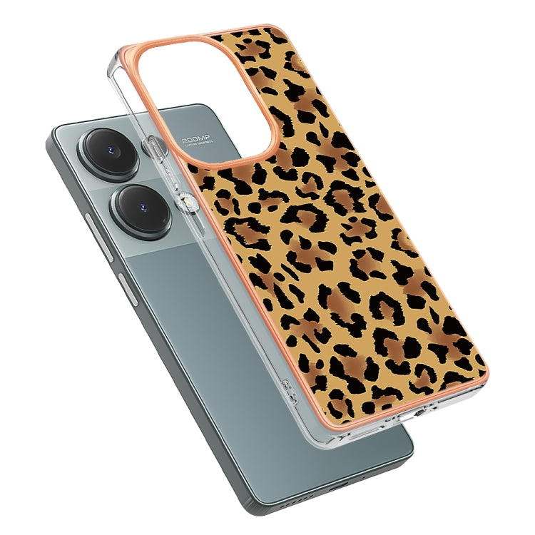 For Xiaomi Redmi Note 13 Pro 4G/Poco M6 Pro 4G Electroplating Marble Dual-side IMD Phone Case(Leopard Print)