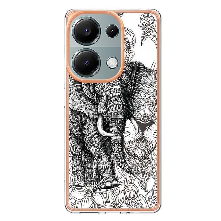 For Xiaomi Redmi Note 13 Pro 4G/Poco M6 Pro 4G Electroplating Marble Dual-side IMD Phone Case(Totem Elephant)