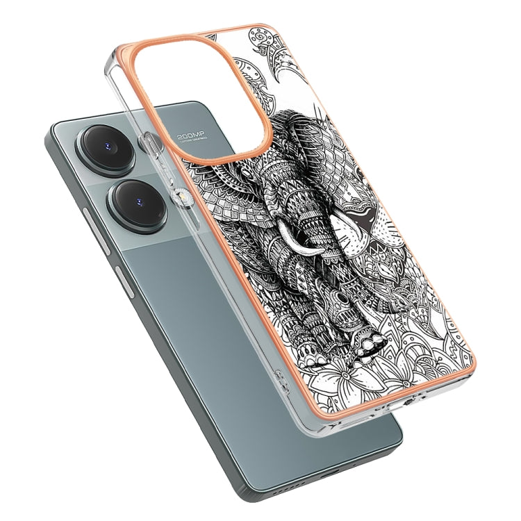 For Xiaomi Redmi Note 13 Pro 4G/Poco M6 Pro 4G Electroplating Marble Dual-side IMD Phone Case(Totem Elephant)