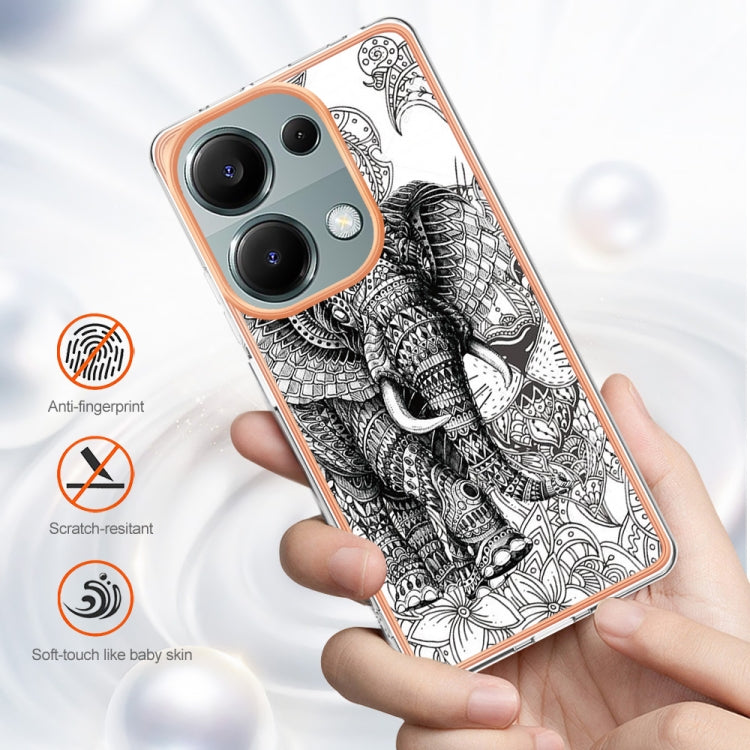 For Xiaomi Redmi Note 13 Pro 4G/Poco M6 Pro 4G Electroplating Marble Dual-side IMD Phone Case(Totem Elephant)