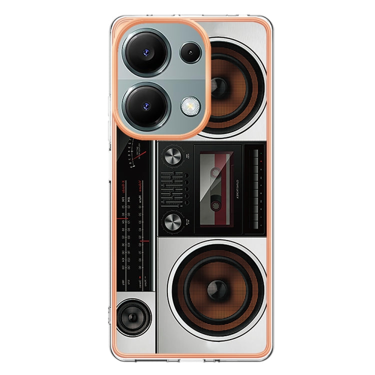 For Xiaomi Redmi Note 13 Pro 4G/Poco M6 Pro 4G Electroplating Marble Dual-side IMD Phone Case(Retro Radio)