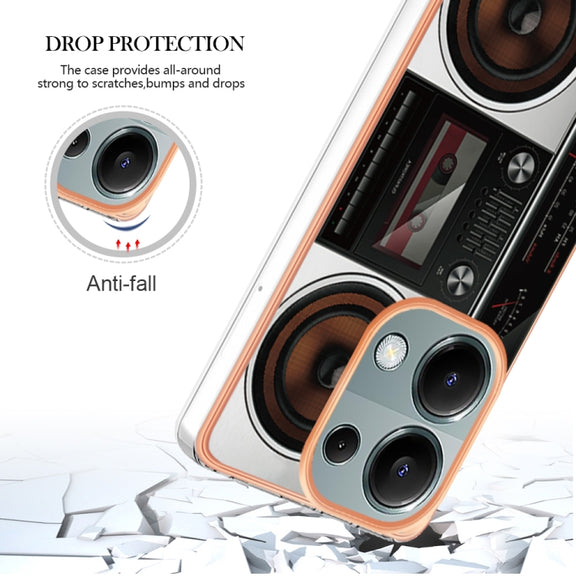 For Xiaomi Redmi Note 13 Pro 4G/Poco M6 Pro 4G Electroplating Marble Dual-side IMD Phone Case(Retro Radio)