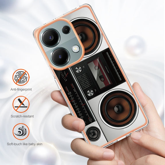 For Xiaomi Redmi Note 13 Pro 4G/Poco M6 Pro 4G Electroplating Marble Dual-side IMD Phone Case(Retro Radio)