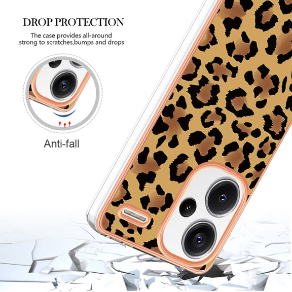 For Xiaomi Redmi Note 13 Pro+ 5G Electroplating Marble Dual-side IMD Phone Case(Leopard Print)