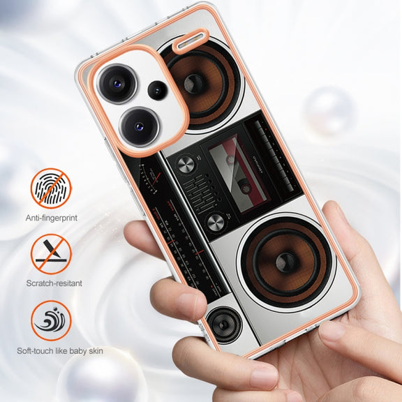 For Xiaomi Redmi Note 13 Pro+ 5G Electroplating Marble Dual-side IMD Phone Case(Retro Radio)
