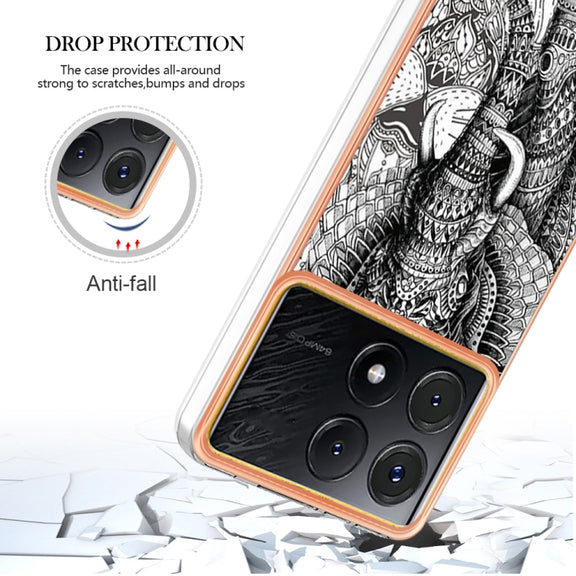 For Xiaomi Poco X6 Pro / Redmi K70E Electroplating Marble Dual-side IMD Phone Case(Totem Elephant)