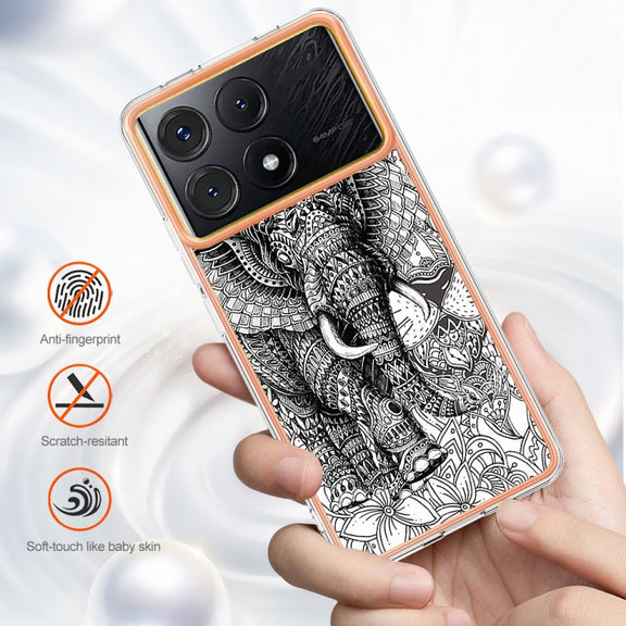 For Xiaomi Poco X6 Pro / Redmi K70E Electroplating Marble Dual-side IMD Phone Case(Totem Elephant)