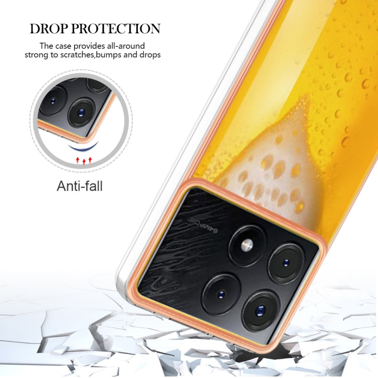For Xiaomi Poco X6 Pro / Redmi K70E Electroplating Marble Dual-side IMD Phone Case(Draft Beer)
