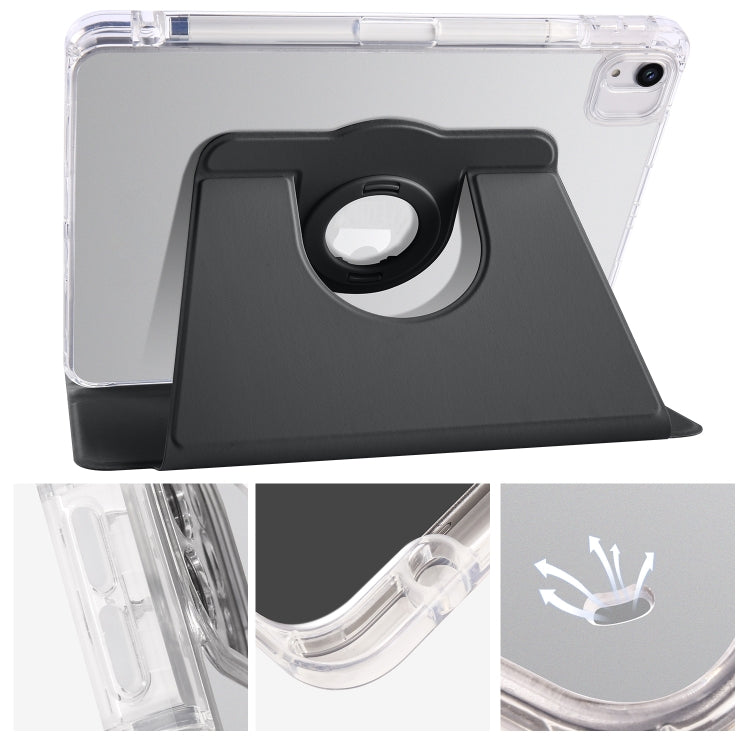 For iPad Air 11 2025 / 2024 Clear Acrylic 360 Rotation Detachable Leather Tablet Case(Black)