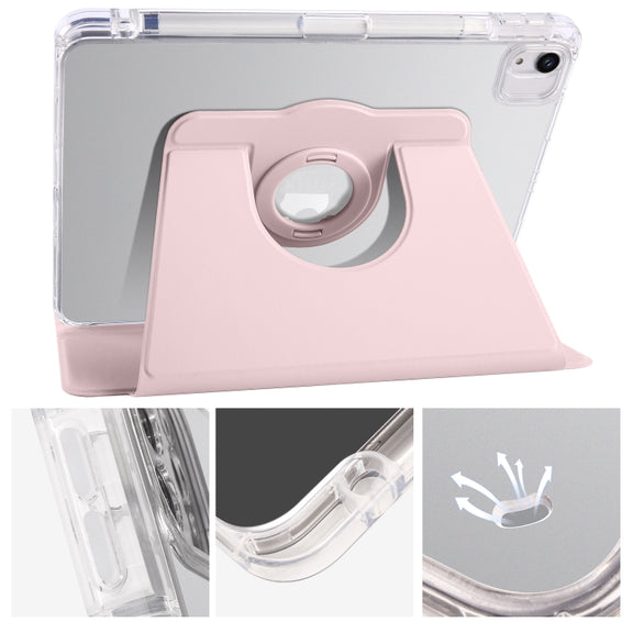 For iPad Air 11 2025 / 2024 Clear Acrylic 360 Rotation Detachable Leather Tablet Case(Pink)