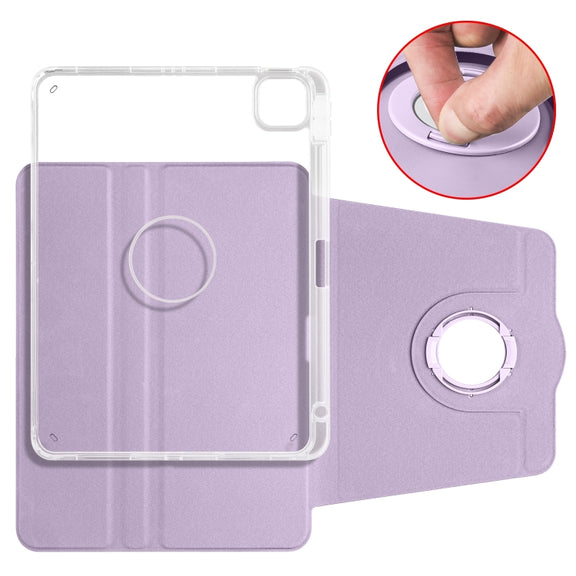 For iPad Air 11 2024 Clear Acrylic 360 Rotation Detachable Leather Tablet Case(Light Purple)
