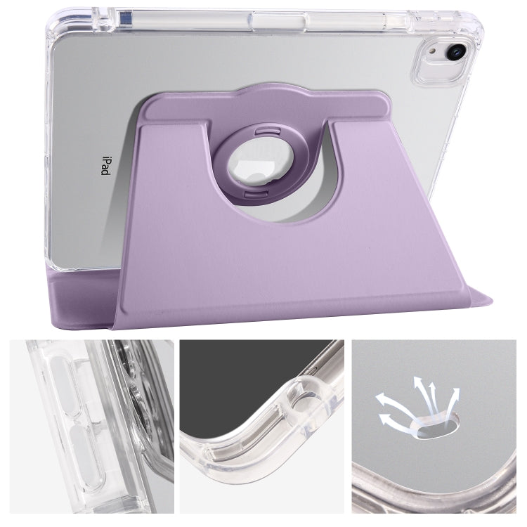 For iPad Air 11 2024 Clear Acrylic 360 Rotation Detachable Leather Tablet Case(Light Purple)