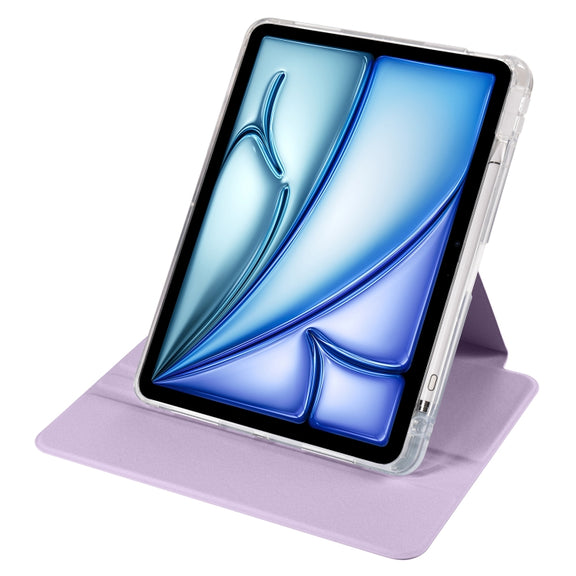 For iPad Air 11 2024 Clear Acrylic 360 Rotation Detachable Leather Tablet Case(Light Purple)
